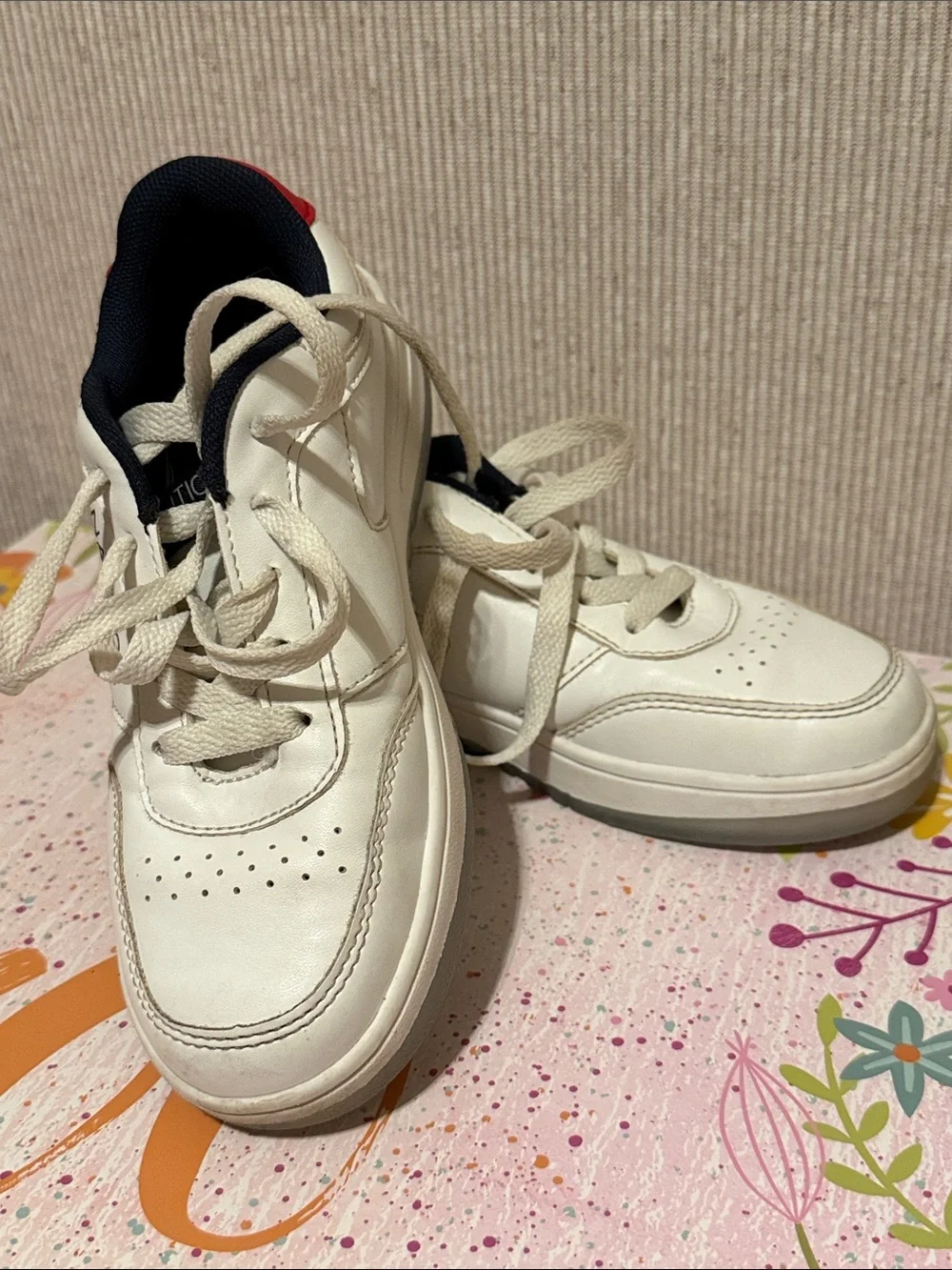 Nautica Kids White Sneakers with Navy and Red Trim